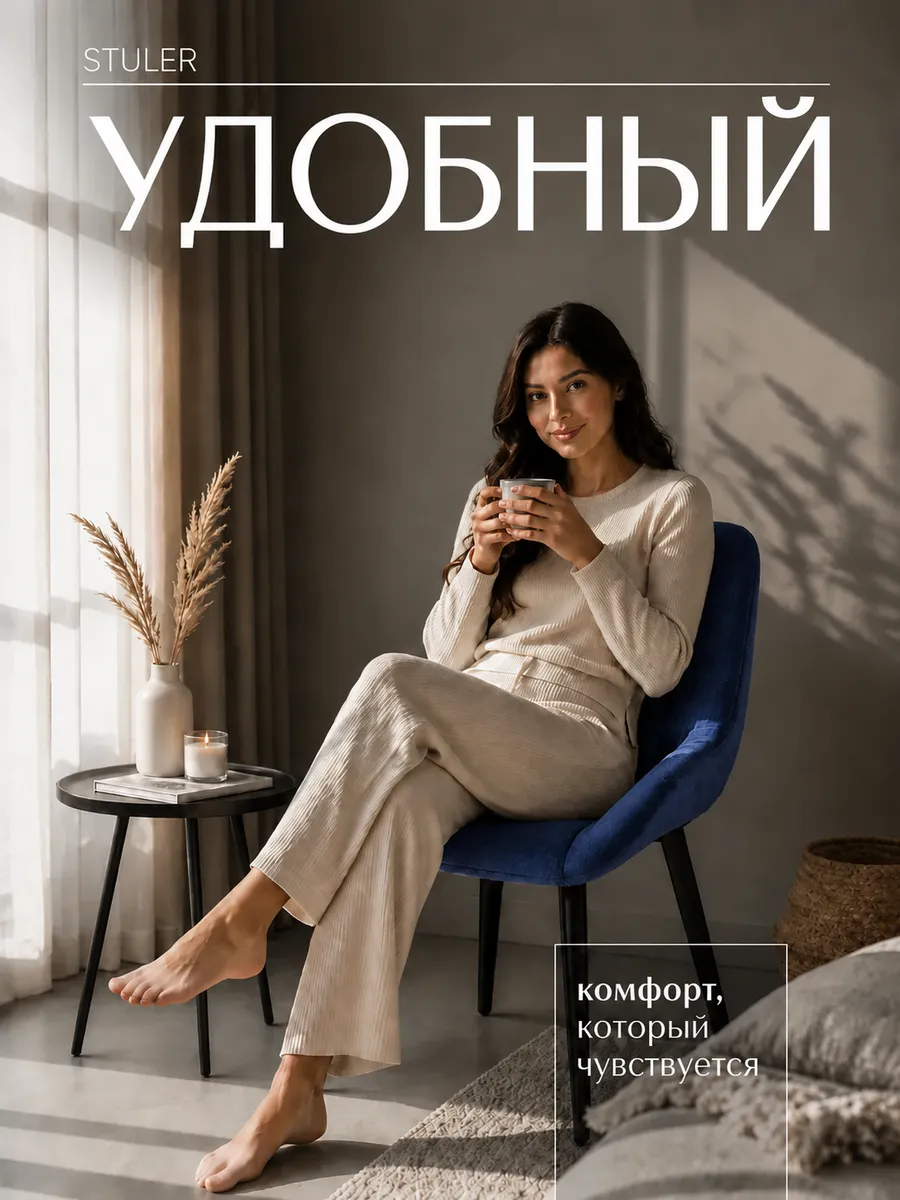 Стулья для кухни 4 шт мягкие со спинкой синие