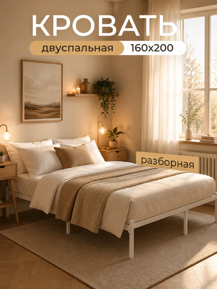 Кровать 1600 х 2000 двуспальная металлическая